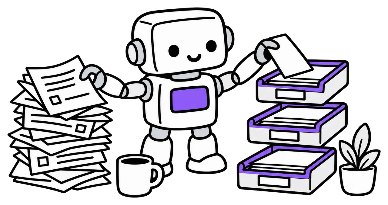 Un pequeño robot ordena documentos de una pila desordenada en tres bandejas